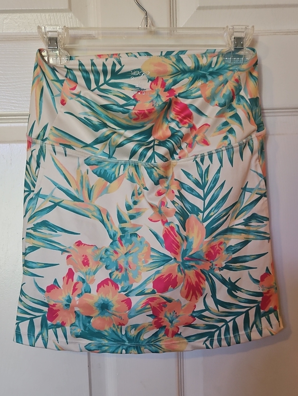 Vogo Skort Tropical Floral Athletic Skirt - White/Teal/Pink